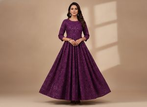 Purple Paisley Embroidered Dress Material