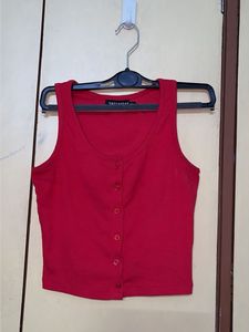 Red Button-Up Crop Tank Top