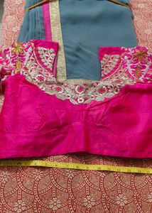 Saree WithDesigner Embroidered Blouse