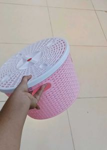 Nokoda Pink Woven Laundry Basket with Lid