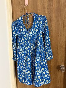 Blue Floral Print Mini Dress