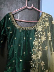 Elegant Green Anarkali Set with Gold Dupatta