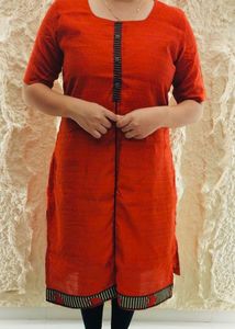 Elegant orange Straight Kurti with Black Border ❤️
