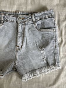 Washed Denim Distressed Shorts