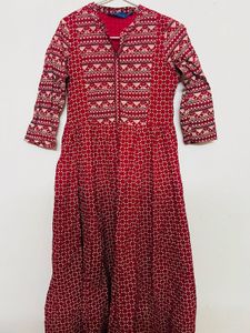 Red Printed Flared Kurta