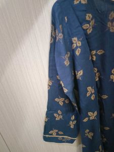 Navy Blue Floral Print straight women's Kurta