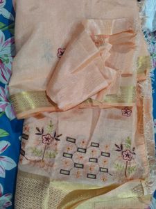 Peach Embroidered pattu border saree with blouse p