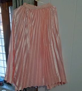 Peach Plated Satin Skirt