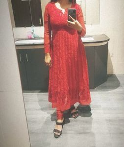 Chikankari Red Kurta With Pant