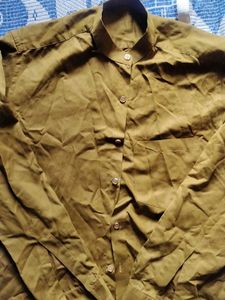 Vintage Olive Green Band Collar Shirt