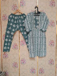 🇳🇿💫🎀Stylish Teal &amp; White Printed Kurta Set