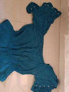 Teal Off-Shoulder Top with Pearl Embellishments
