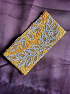 Yellow Beaded Clutch Bag
