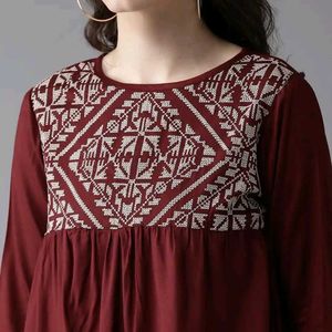 Embroidered Maroon Tunic Top