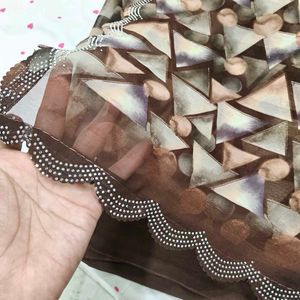 brown 🤎 dimond work saree with padded blouse