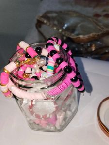 Pink Beaded Bracelets, necklaces,ring,earrings mix