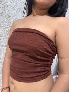 SSS Ribbed Brown Tube Top