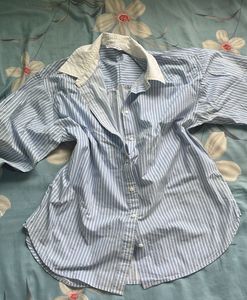 Summery Blue & White Striped Button-Up Shirt