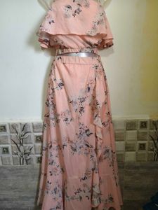Peach Floral Printed Two-Piece Set for Women