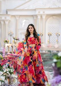 Red Colour Attractive Partywear Chiffon With Gown