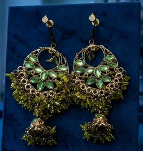 Green Stone Jhumka Earrings
