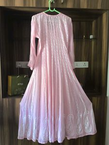 Pink Chikankari Anarkali Kurta with leggings