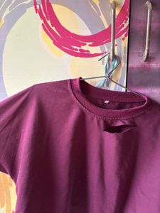 Maroon Cropped  cutout Sweatshirt