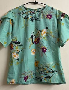 Aqua Floral Print Top