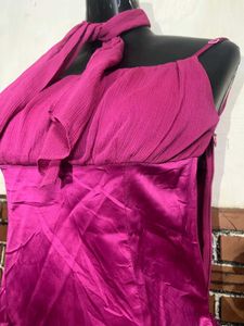 Vibrant Pink Halter Neck Top with Scarf