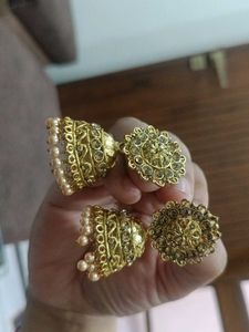 Exquisite Golden Jhumka Earrings with Pearls