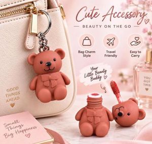 Cute Teddy Bear Lip Gloss Keychain Set