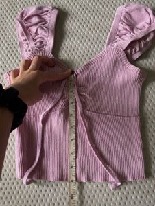 Cute Pink Ribbed Tie-Front Top