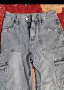 Light Wash Wide Leg Cargo Jeans