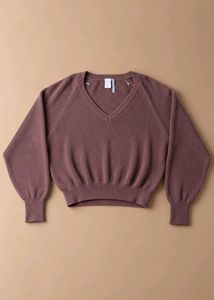 DUSTY MAUVE RIBBED V-NECK KNIT SWEATER