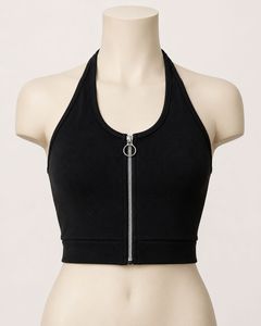 Black Halter Zip Crop Top