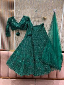 Stunning Emerald Green Embellished Lehenga Set