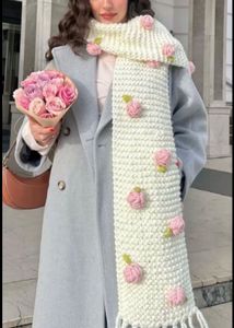 Cream Scarf with Pink Rose Appliques