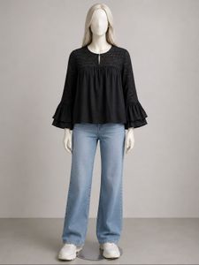 Elegant Dark Green Bell Sleeve Top