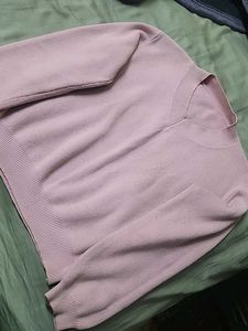 Pink V-Neck Pullover Sweater