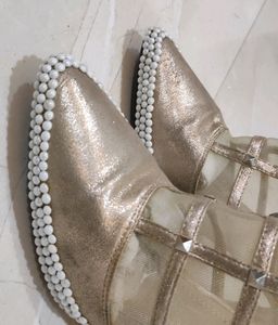 Partywear Sparkling Golden Heels Net Boots