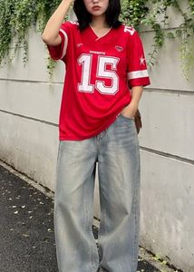 Red Football Jersey Style Top