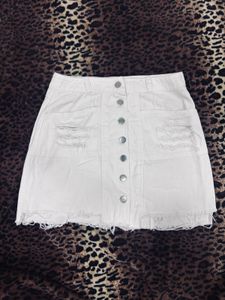 White Denim Button-Front Skirt