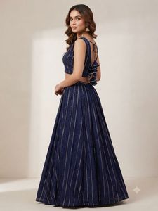 Elegant Navy Blue Lehenga with Padded Blouse