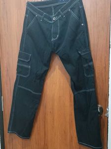 Black Cargo Pants with White Stitching