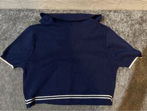 Vintage Navy Blue Collared Top