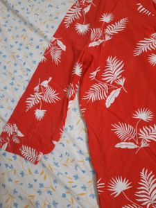 Women's Red Tropical Print Kurta