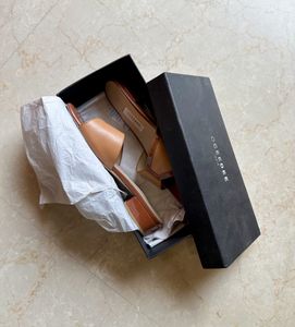 Tan Heeled Slider Sandals