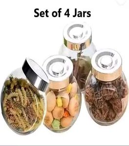 Set of 4 Clear Glass Spice Jars