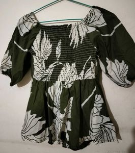 Boho Floral Print Square Neck Top