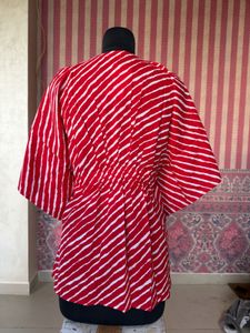 Red &amp; White Striped Kaftan Kurta